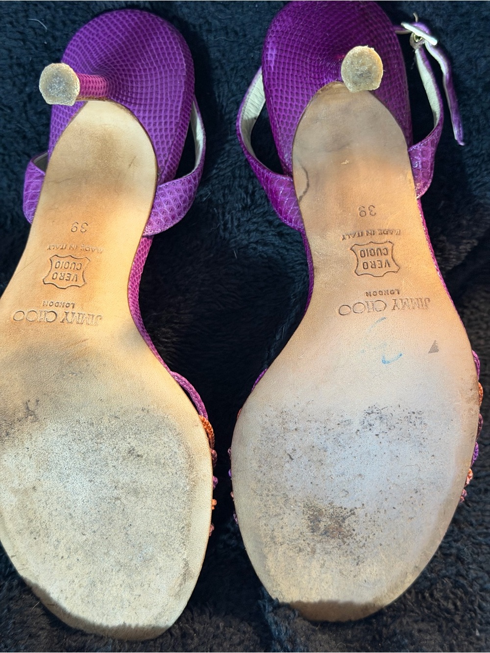 Vintage 2000s Spring 052 Jimmy Choo Kelissa Lilac Karung Leather 8.5 US/EU 39 - Picture 9 of 13